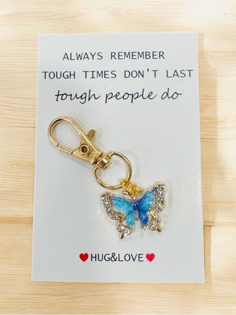 HUG&LOVE Gold Keychain with Blue Butterfly Charm